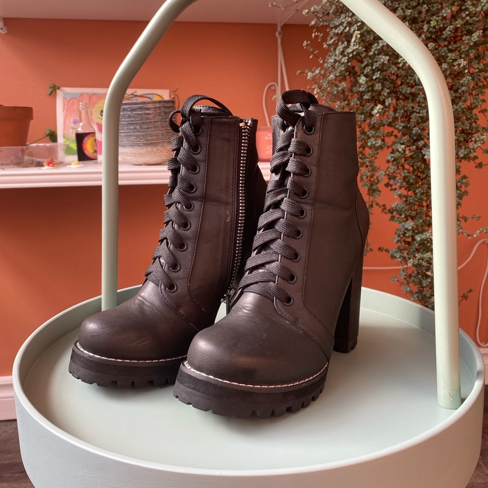 Current Mood Black Lace-Up Ankle Boots